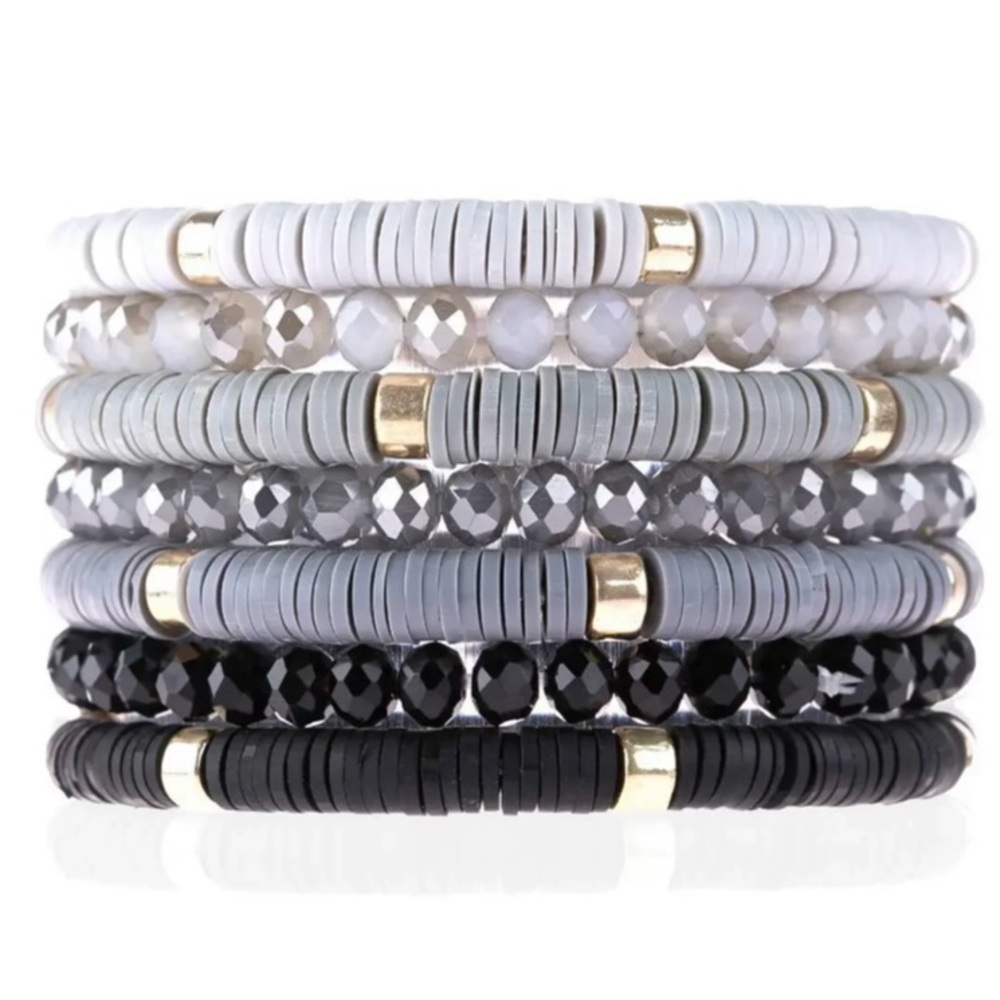 Set of 7 Handmade Bohemian Style Stretch beaded bracelets.